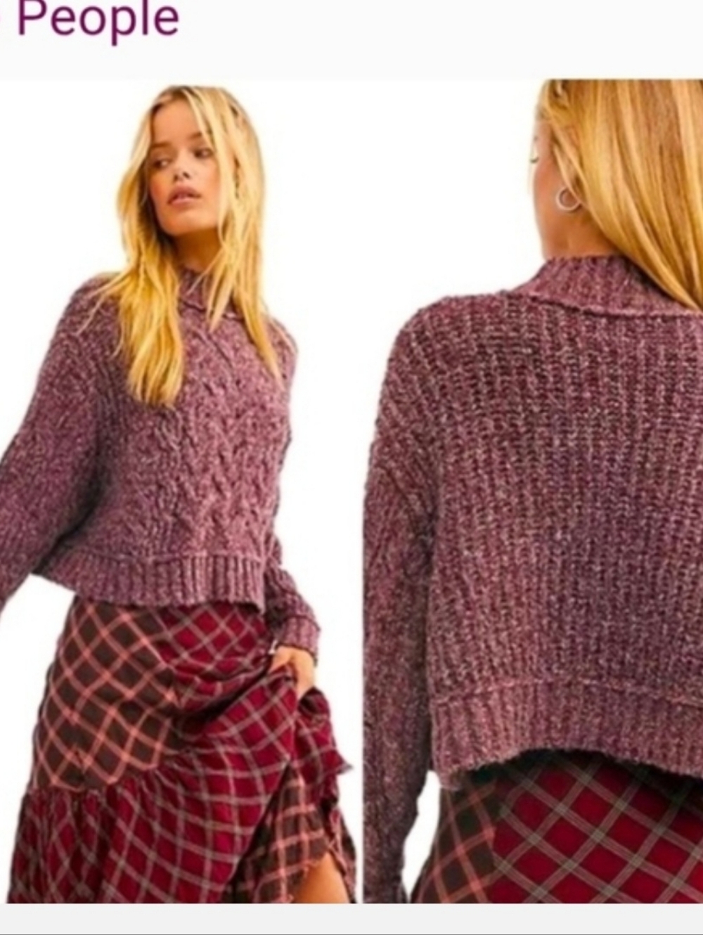 Free People Chunky Cable Crewneck Sweater - Mauve Heather Sz M